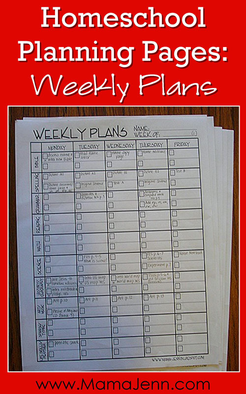 FREE Homeschool Planning Pages Weekly Plans