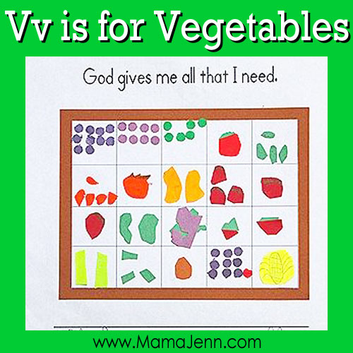 My Father's World Kindergarten Craft and Copywork Pages ~ Vv is for Vegetables