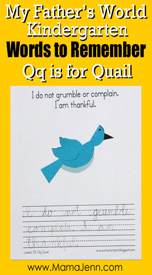 My Father's World Kindergarten Craft and Copywork Printables ~ Qq is for Quail