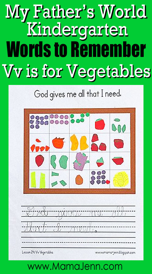 My Father's World Kindergarten Craft and Copywork Printables ~ Vv is for Vegetables