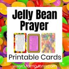graphic with jelly bean background and Jelly Bean Prayer Cards on white overlay with text Jelly Bean Prayer Printable Cards