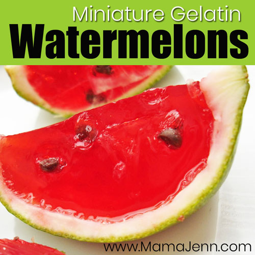 miniature jello gelatin watermelon slices with surprise ingredients