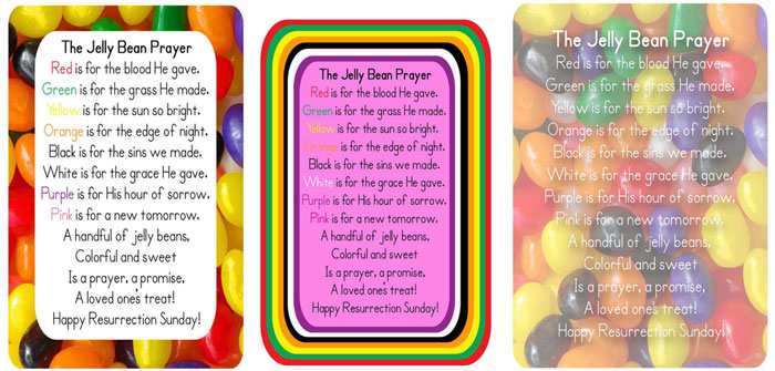 three cards with the Jelly Bean Prayer printed on them