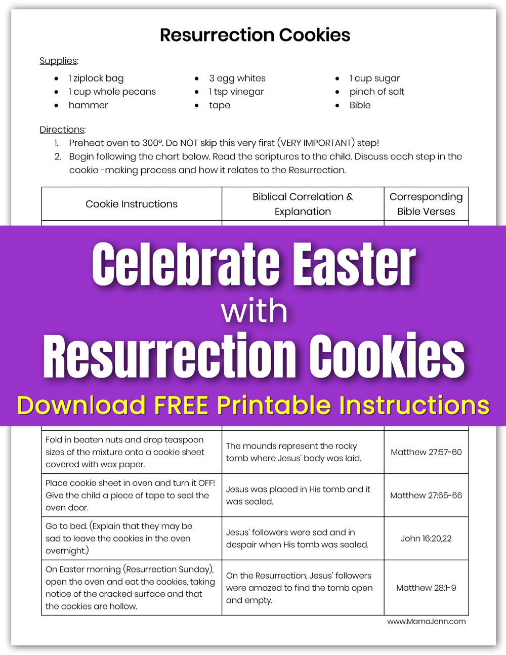 Resurrection Cookies Printable Activity Instructions & Recipe