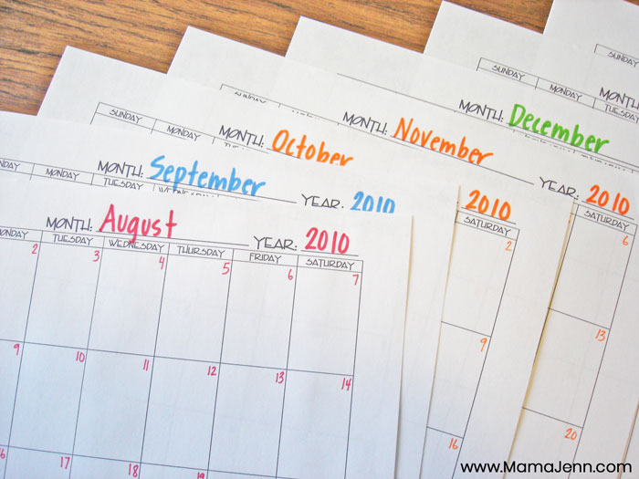 Homeschool Planning Pages Monthly Calendar