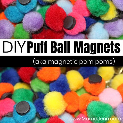 pom pom magnets with text overlay DIY Puff Ball Magnets