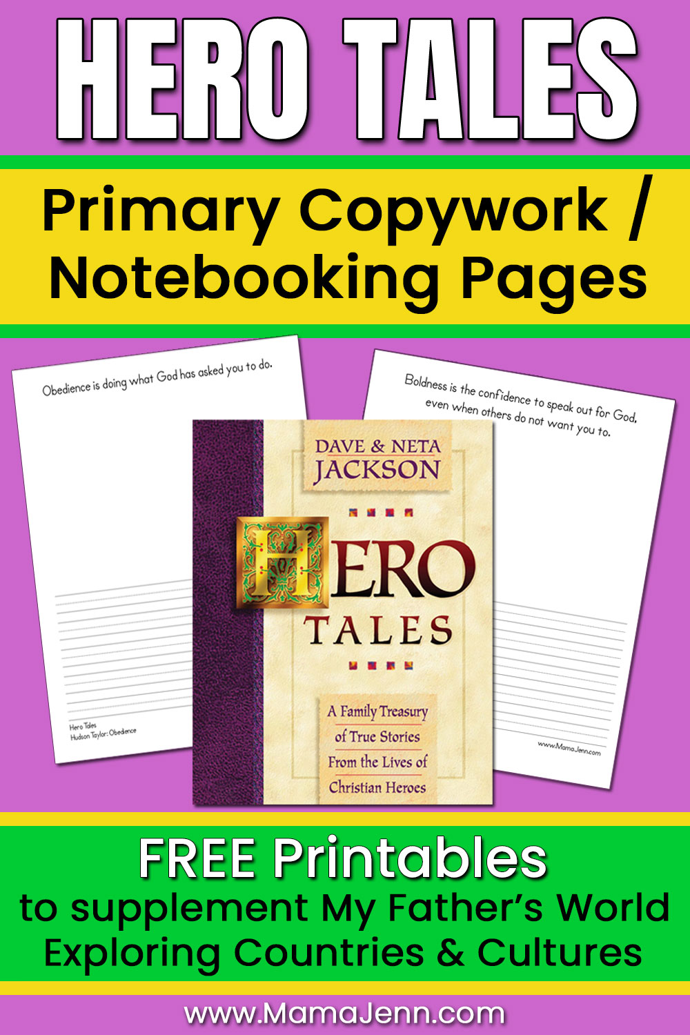 Hero Tales Volume 1 Primary Copywork Notebooking Printables