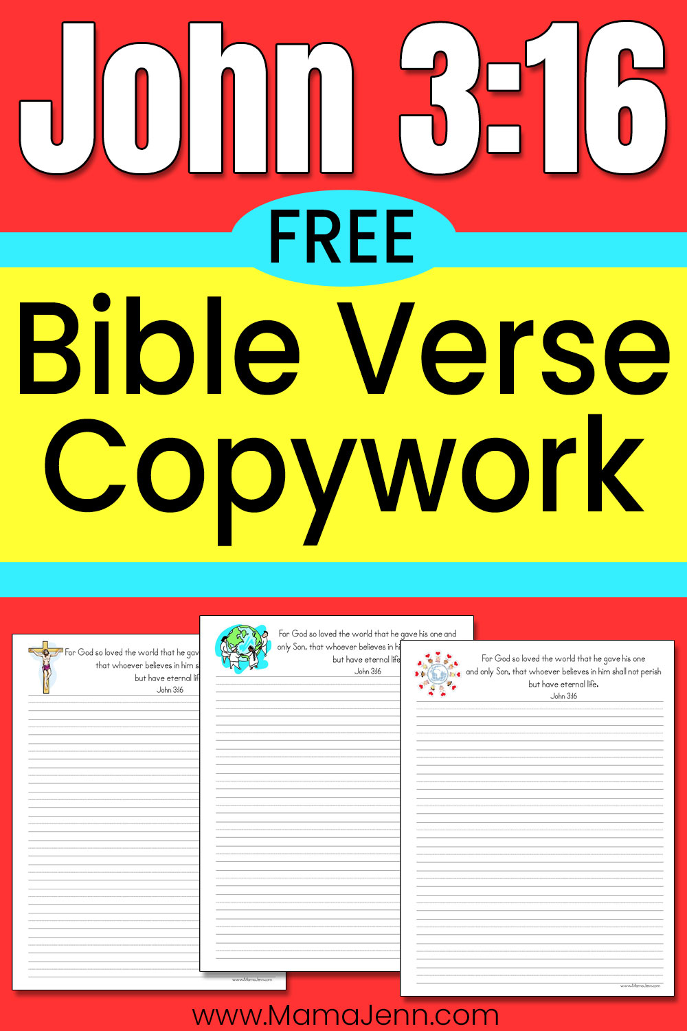 John 3:16 Bible Verse Copywork Pages
