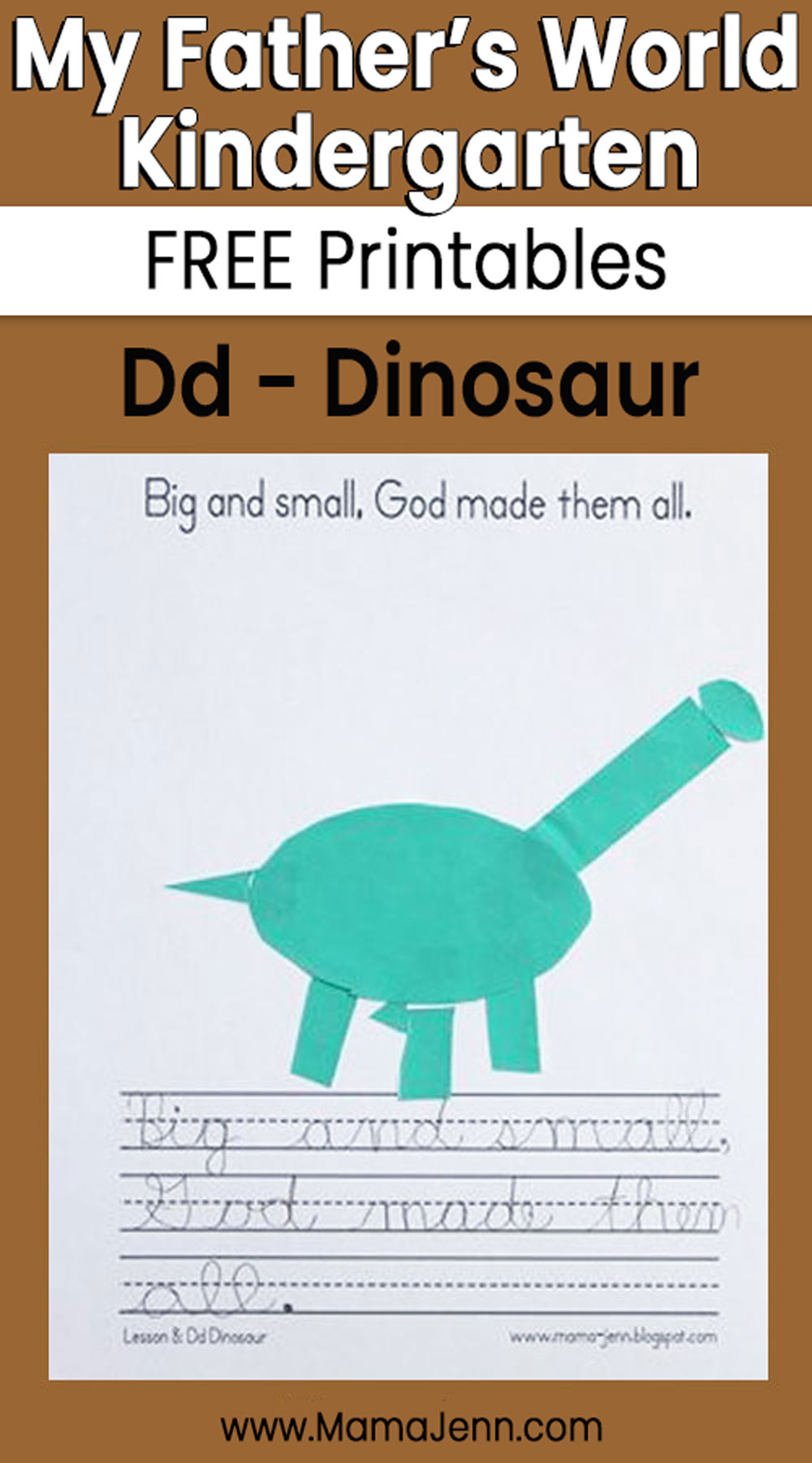 My Father's World Kindergarten Craft and Copywork Printables Dd Dinosaur