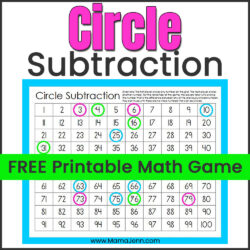 Circle Subtraction FREE Math Game Board