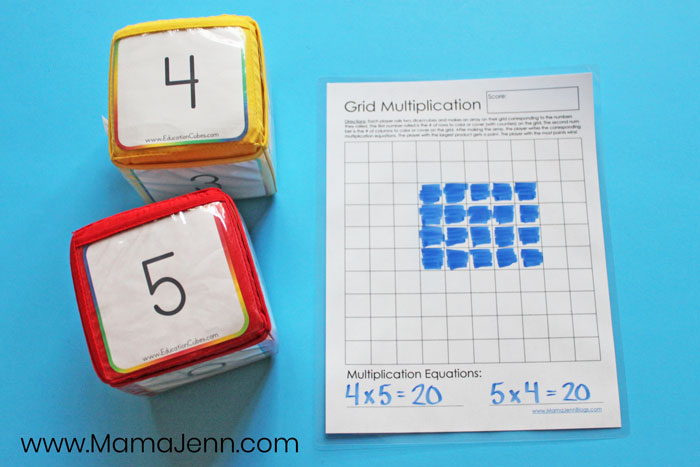 printable Grid Multiplication Game with Education Cubes