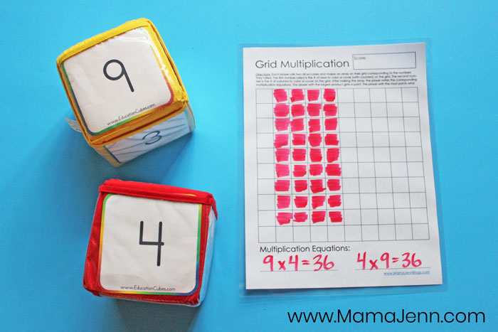 printable Grid Multiplication Game with Education Cubes