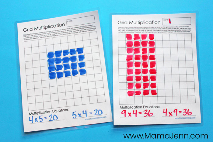 printable Grid Multiplication Game with Education Cubes