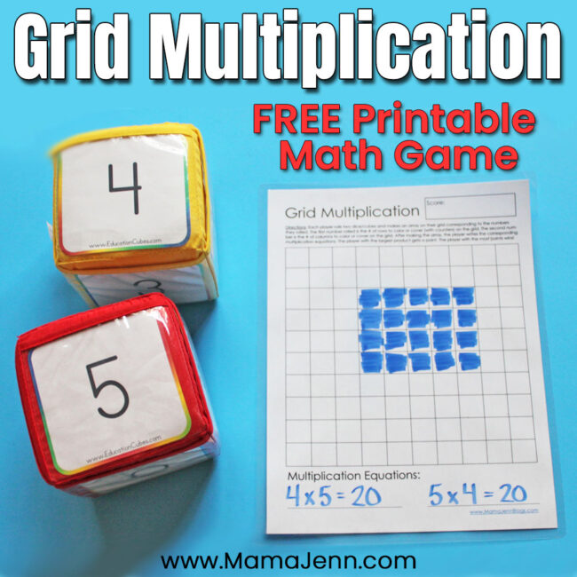 Grid Multiplication FREE Printable Math Game