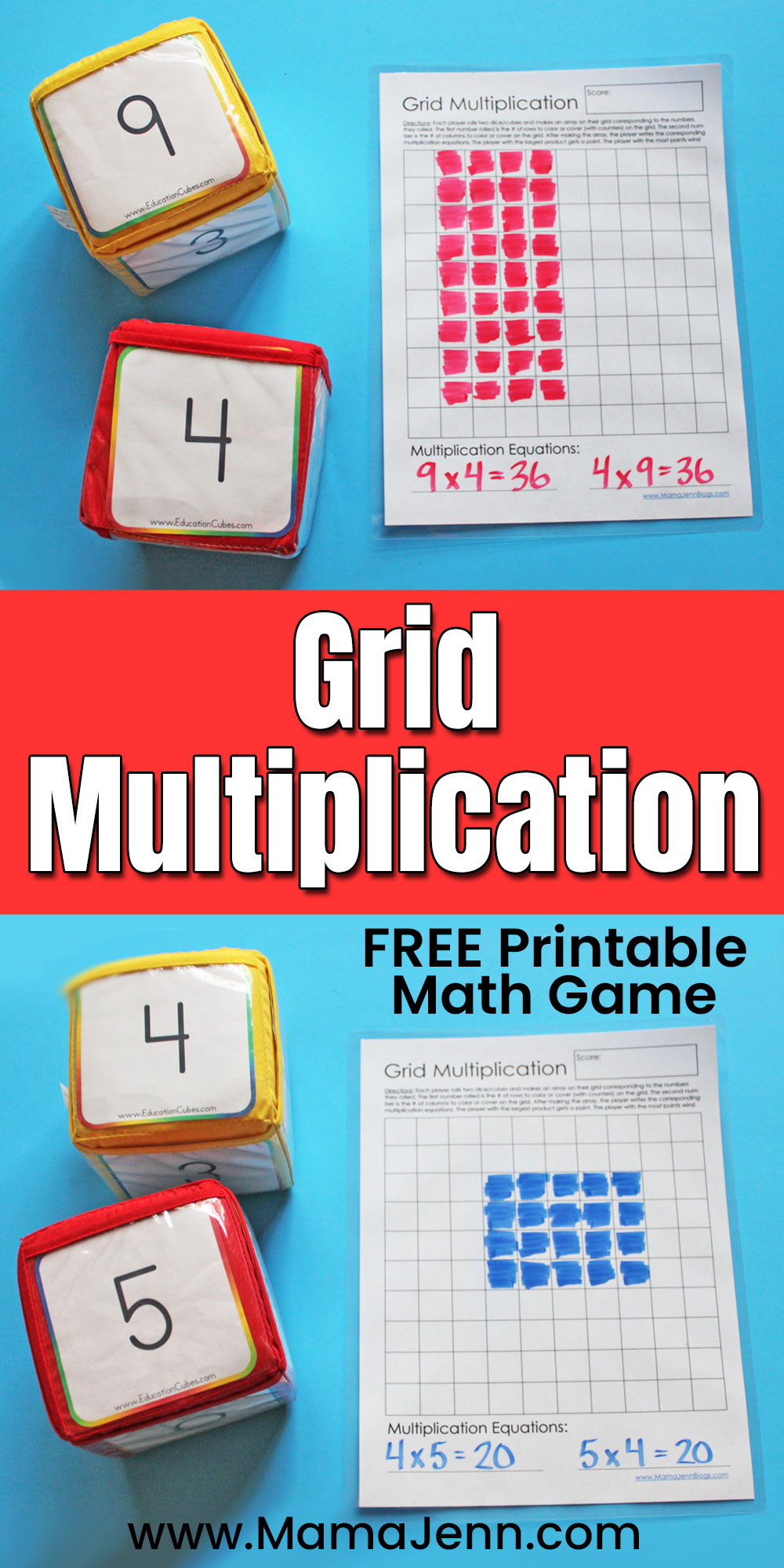 Grid Multiplication Math Game FREE Printable