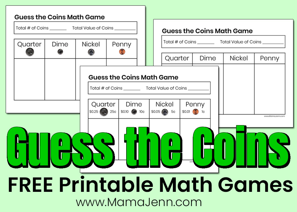 Guess the Coins FREE Printable Math Games