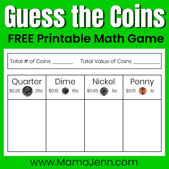 Guess the Coins FREE Printable Money Game