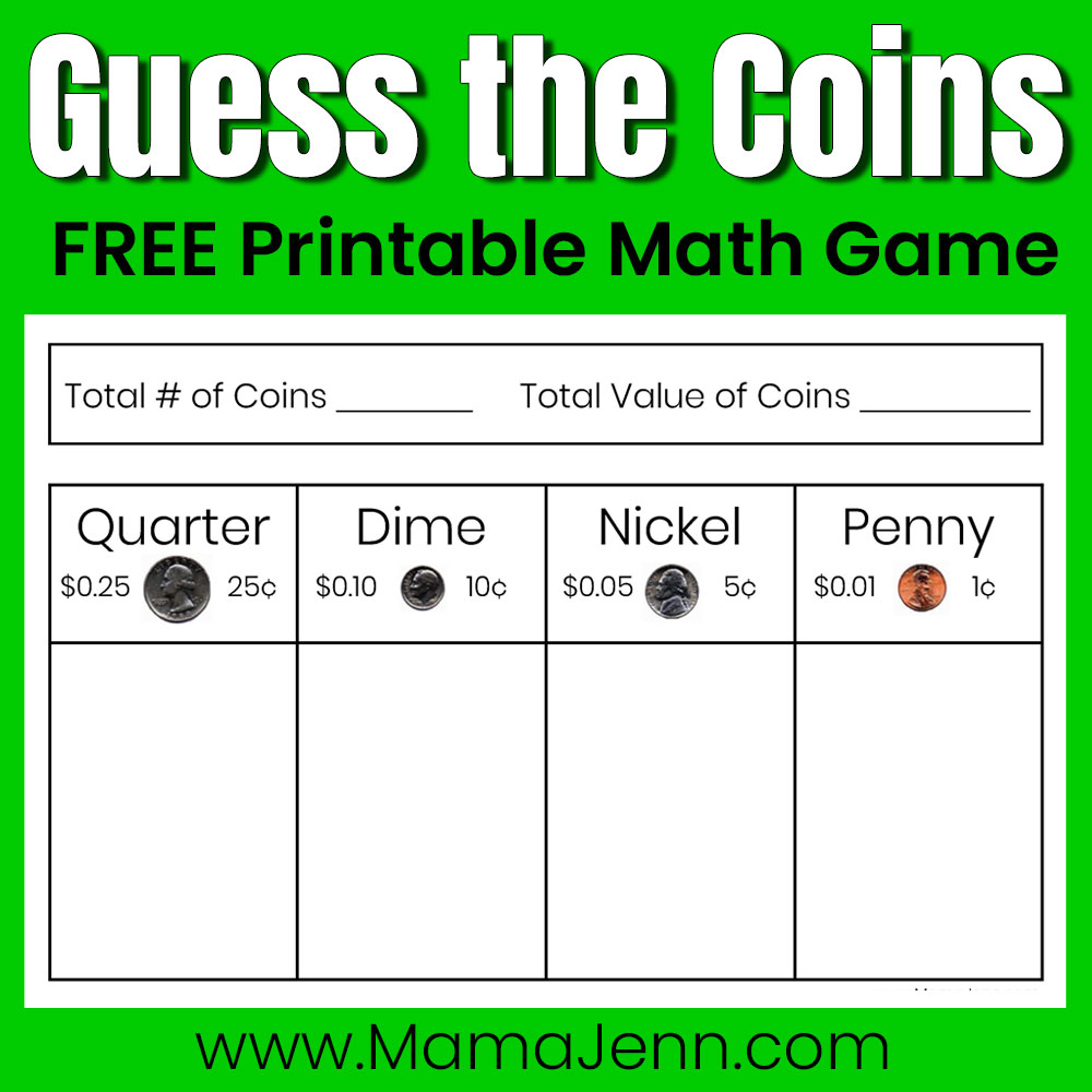 Guess the Coins FREE Printable Money Game