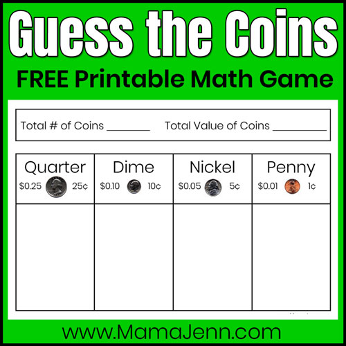 Guess the Coins FREE Printable Money Math Game