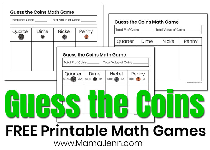 Guess the Coins FREE Printable Money Math Games