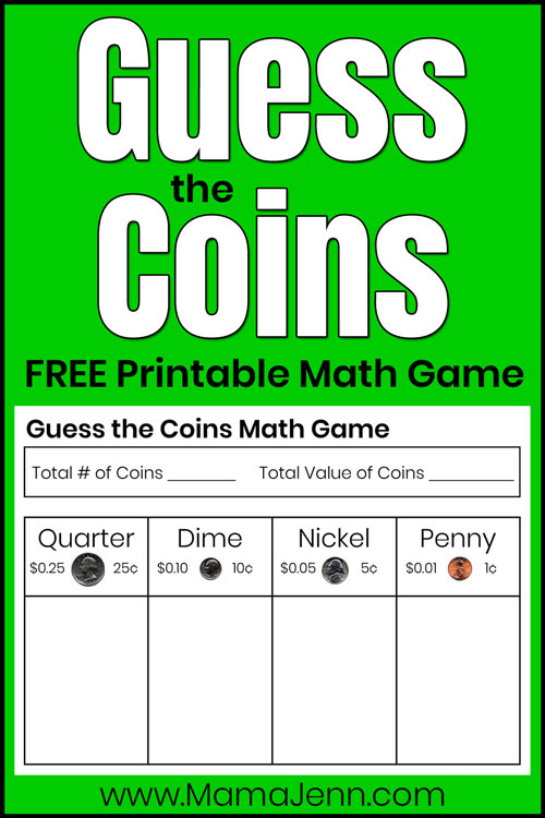 Guess the Coins FREE Printable Money Math Game