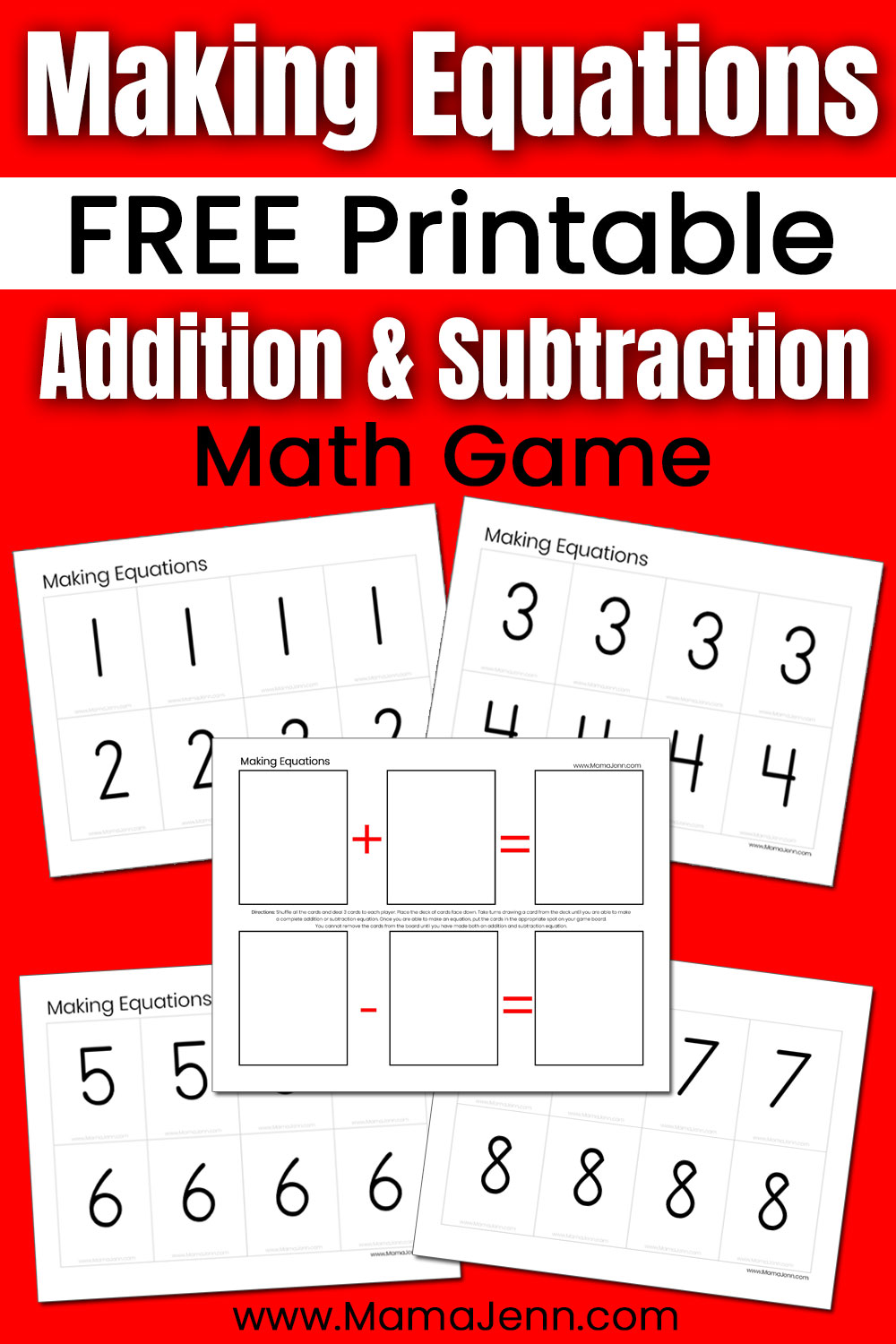 Making Equations FREE Printable Addition Subtraction Math Game
