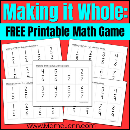 Making it Whole fractions game with text overlap FREE Printable Math Game