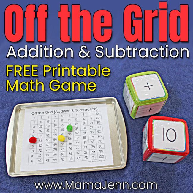 Off the Grid FREE Printable Addition Subtraction Game