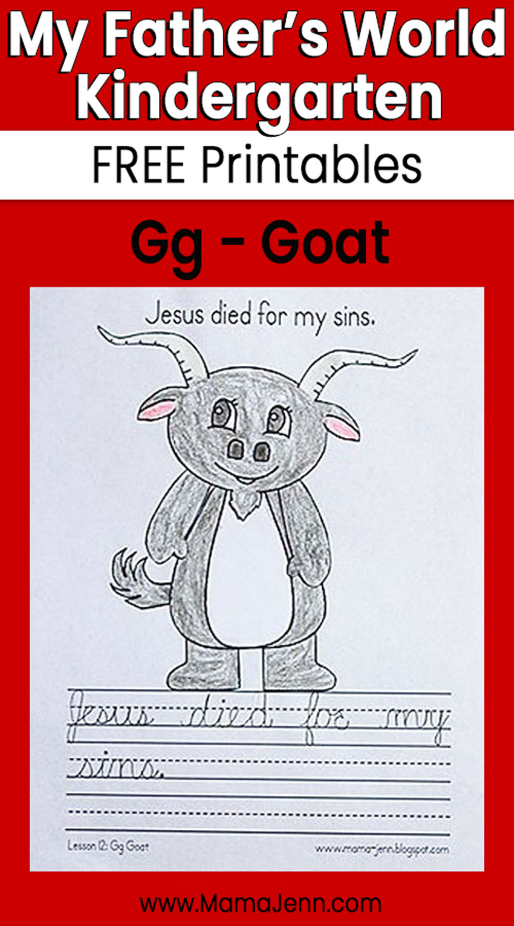 My Father's World Kindergarten Craft and Copywork Printables Gg Goat