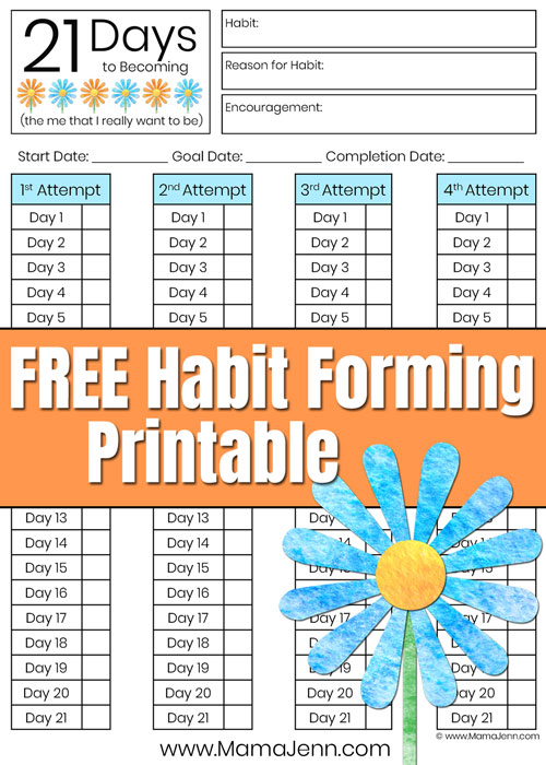 21 Days printable with text overlay FREE Habit Forming Printable