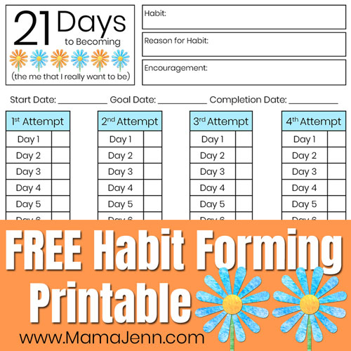 21 Days printable with text overlay FREE Habit Forming Printable