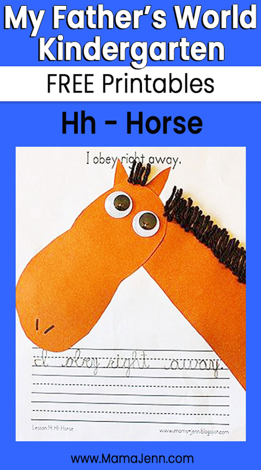 My Father's World Kindergarten Craft and Copywork Printables Hh Horse