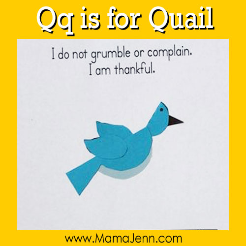 My Father's World Kindergarten Craft and Copywork Pages ~ Qq is for Quail