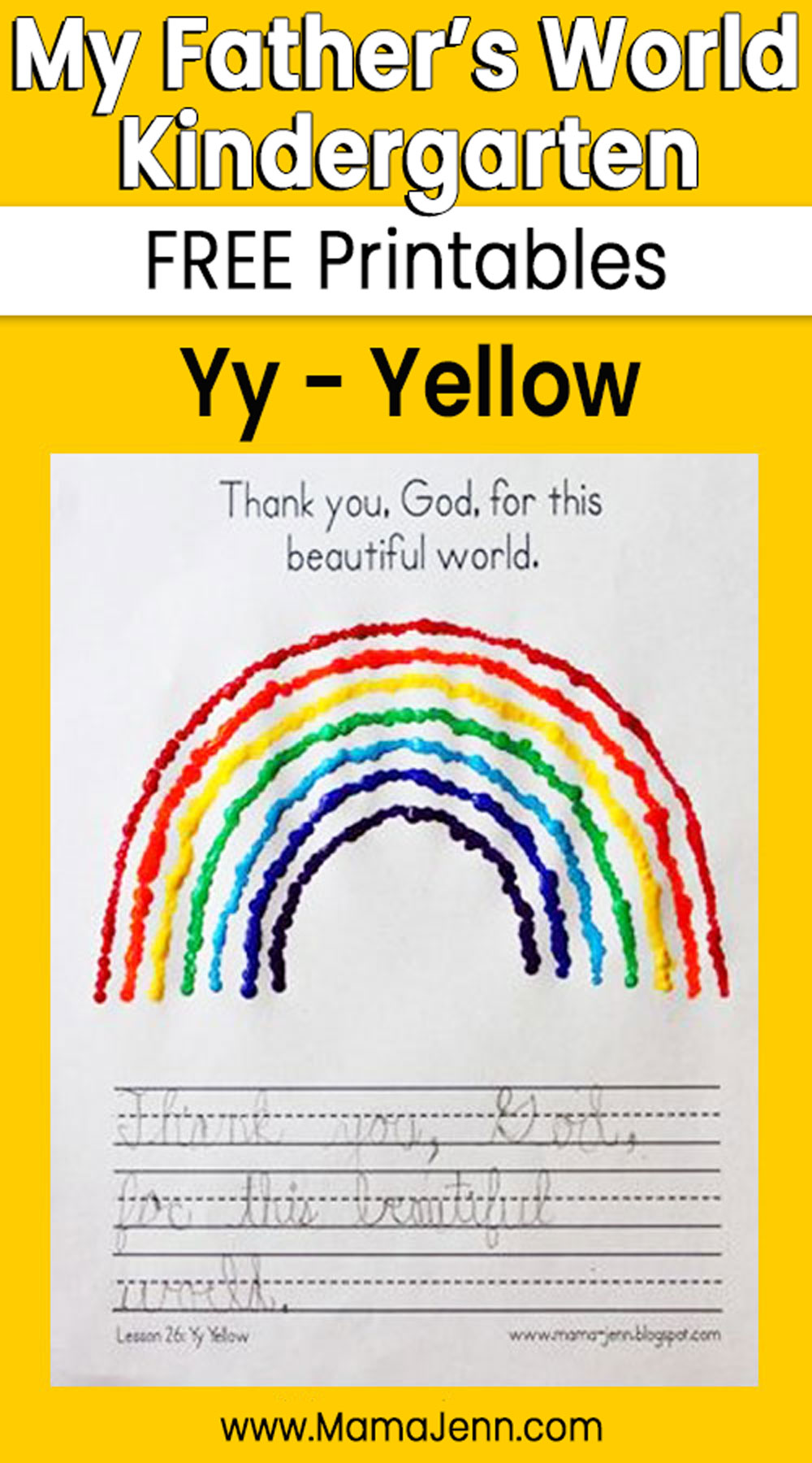 My Father's World Kindergarten Craft and Copywork Printables Yy Yellow