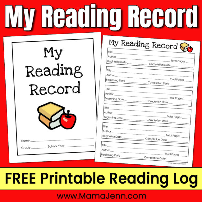 My Reading Record Log for Kids