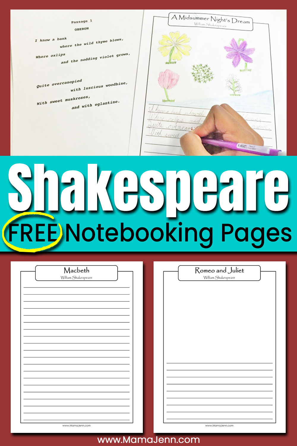 Shakespeare Notebooking Pages FREE Printables