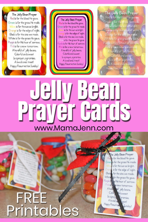 graphic with jars of jelly beans and the Jelly Bean Prayer with text overlay Jelly Bean Prayer Cards