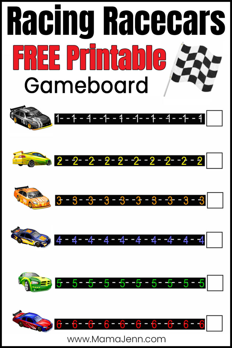 Racing Racecars - FREE Printable Number Counting Game for Kids!