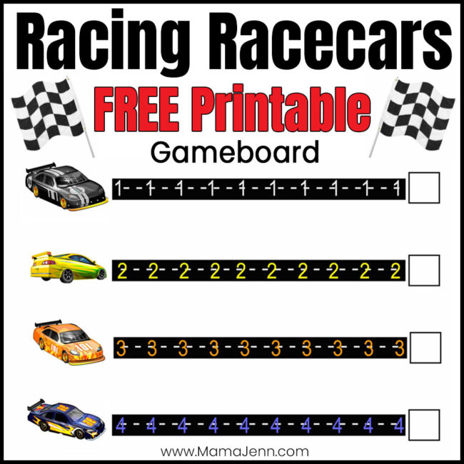 Racing Racecars Printable Game Board