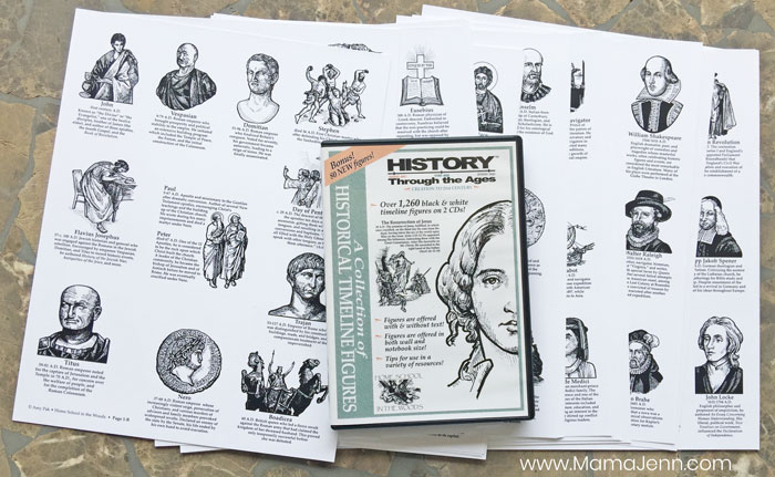 pages of history timeline figures with CD case