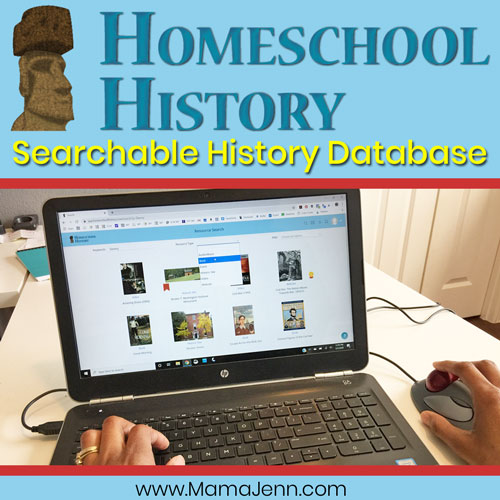 laptop with text overlay Homeschool History Searchable History Database