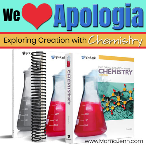 textbook and student notebook with text overlay We {heart} Apologia Exploring Creation with Chemistry