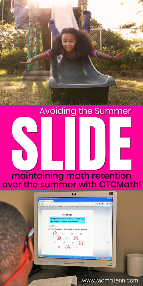 girl on slide and boy doing math with text overlay Avoid the Summer Slide maintaining math retention over the summer with CTCMath