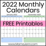 FREE 2022 Monthly Calendars