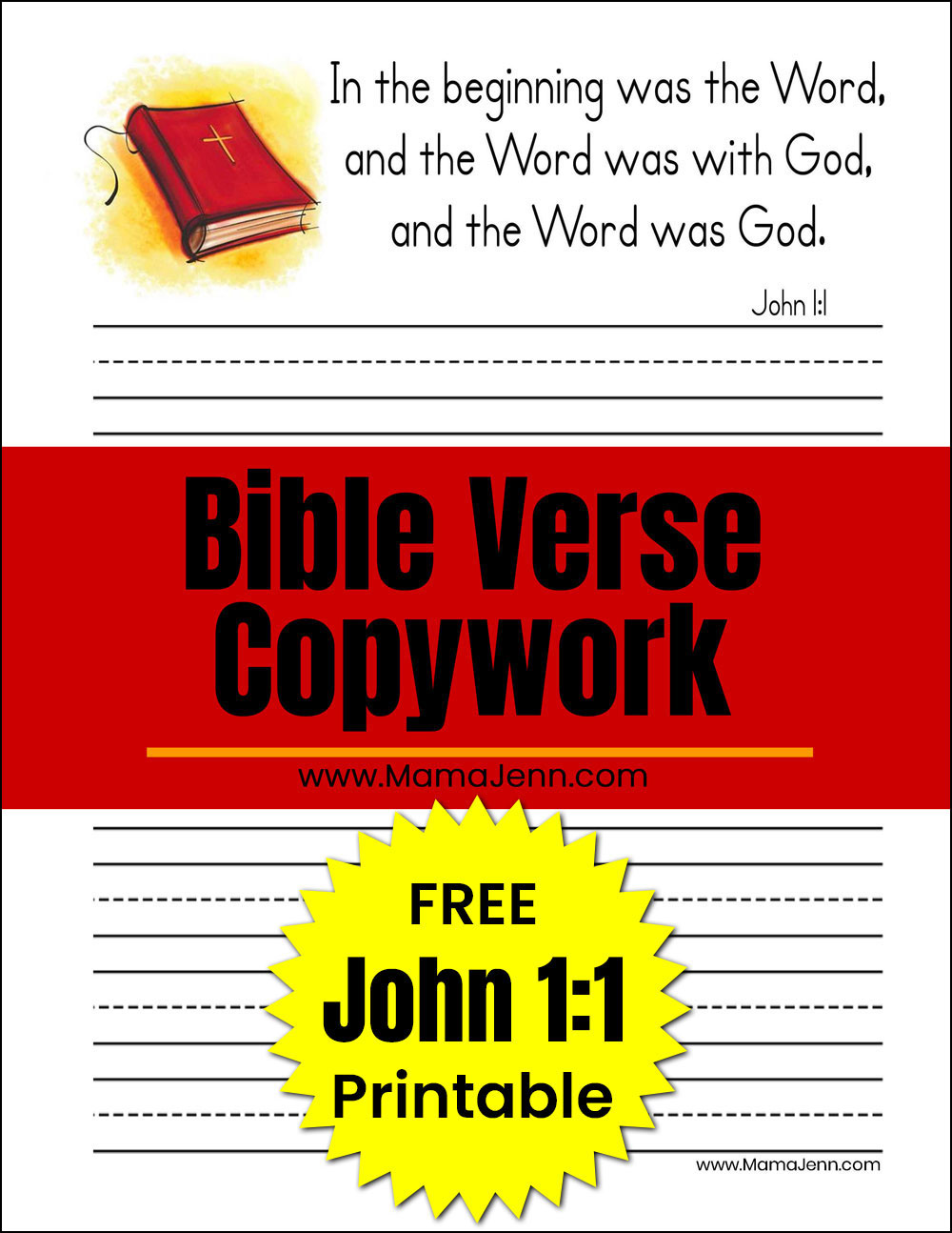 John 1:1 FREE Bible Verse Copywork Printables
