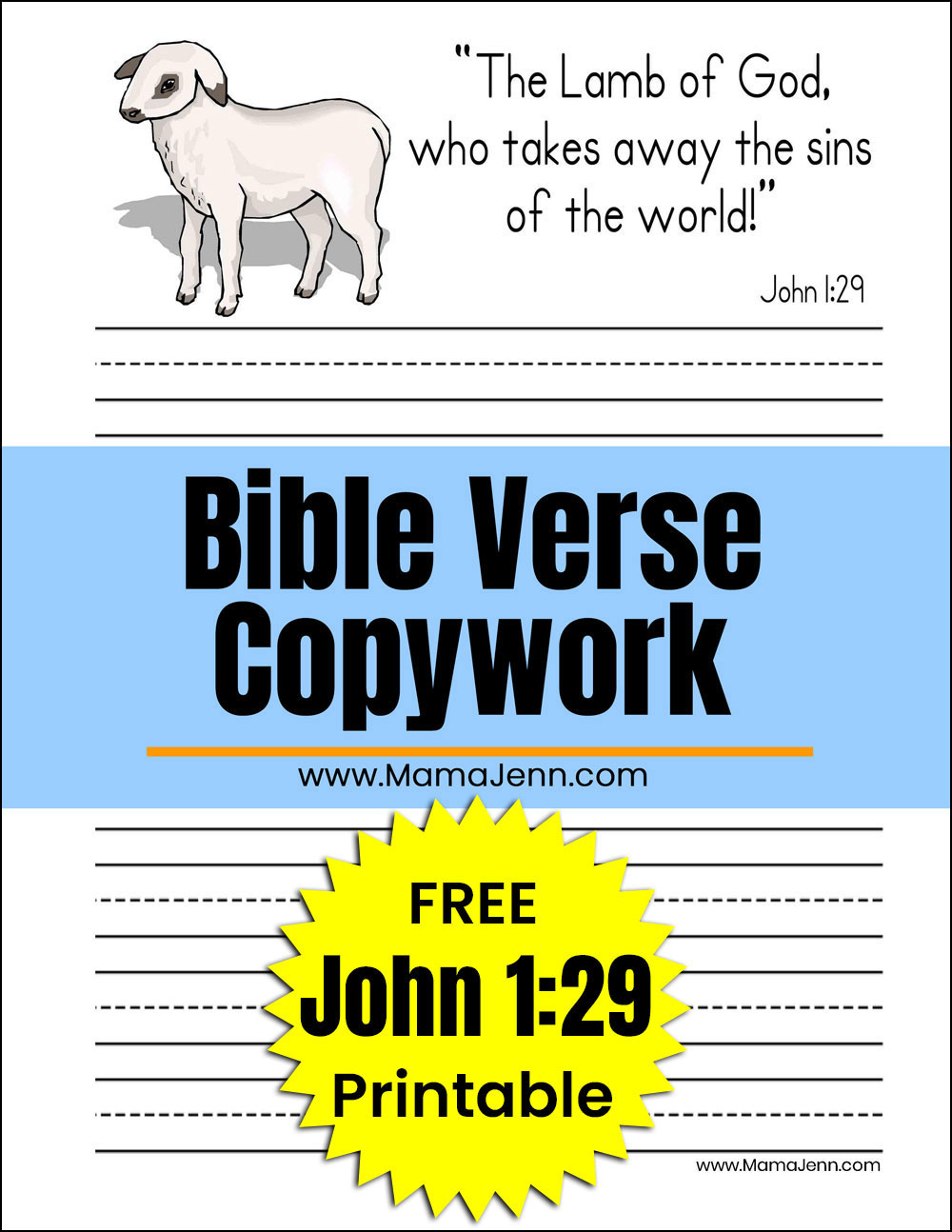 John 1:29 FREE Bible Verse Copywork Printables