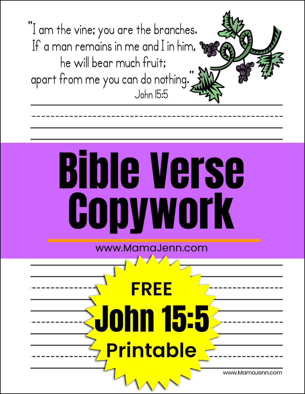 John 15:5 FREE Bible Verse Copywork Printables
