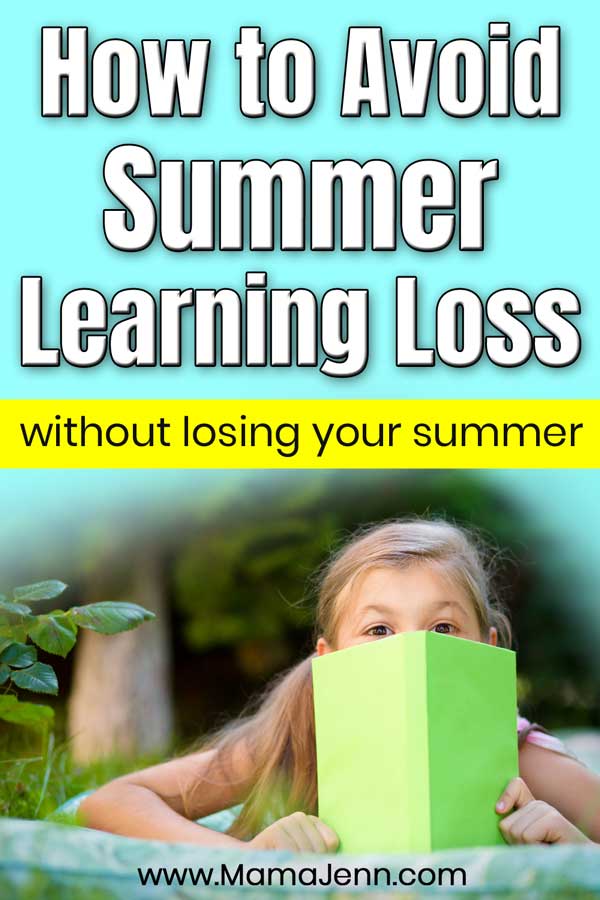 girl looking over book with text overlay How to Avoid Summer Learning Loss without losing your summer