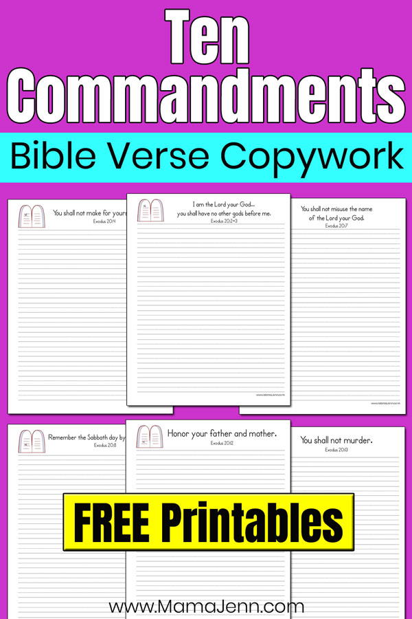 Ten Commandments Copywork Bible Verse Printables