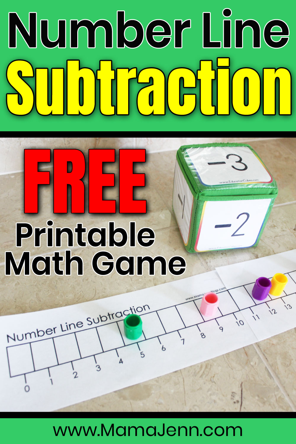 Number Line Subtraction Printable Math Game
